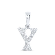 10K White Gold Diamond Women's Block Font Initial Y Mini Letter Pendant 1/8 CT