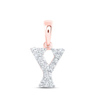 10K Rose Gold Diamond Women's Block Font Initial Y Mini Letter Pendant 1/8 CT