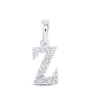 10K White Gold Diamond Women's Block Font Initial Z Mini Letter Pendant 1/8 CT