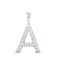 10K White Gold Real Diamond Women's Block Font Initial A Letter Pendant 1/10 CT