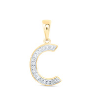 10K Yellow Gold Real Diamond Women's Block Font Initial C Letter Pendant 1/12 CT
