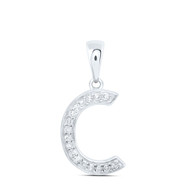 10K White Gold Real Diamond Women's Block Font Initial C Letter Pendant 1/12 CT
