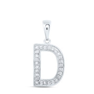 10K White Gold Real Diamond Women's Block Font Initial D Letter Pendant 1/10 CT