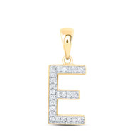10K Yellow Gold Real Diamond Women's Block Font Initial E Letter Pendant 1/10 CT