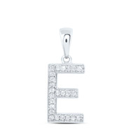 10K White Gold Real Diamond Women's Block Font Initial E Letter Pendant 1/10 CT