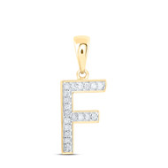 10K Yellow Gold Real Diamond Women's Block Font Initial F Letter Pendant 1/12 CT