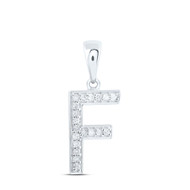 10K White Gold Real Diamond Women's Block Font Initial F Letter Pendant 1/12 CT