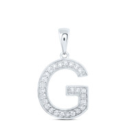 10K White Gold Real Diamond Women's Block Font Initial G Letter Pendant 1/10 CT