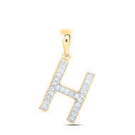 10K Yellow Gold Real Diamond Women's Block Font Initial H Letter Pendant 1/10 CT