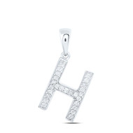 10K White Gold Real Diamond Women's Block Font Initial H Letter Pendant 1/10 CT