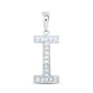 10K White Gold Real Diamond Women's Block Font Initial I Letter Pendant 1/12 CT
