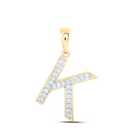 10K Yellow Gold Real Diamond Women's Block Font Initial K Letter Pendant 1/10 CT