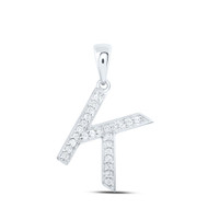 10K White Gold Real Diamond Women's Block Font Initial K Letter Pendant 1/10 CT