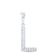 10K White Gold Real Diamond Women's Block Font Initial L Letter Pendant 1/20 CT