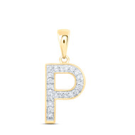 10K Yellow Gold Real Diamond Women's Block Font Initial P Letter Pendant 1/10 CT
