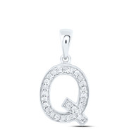 10K White Gold Real Diamond Women's Block Font Initial Q Letter Pendant 1/10 CT