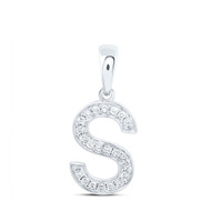 10K White Gold Real Diamond Women's Block Font Initial S Letter Pendant 1/10 CT