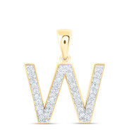 10K Yellow Gold Real Diamond Women's Block Font Initial W Letter Pendant 1/6 CT