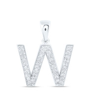 10K White Gold Real Diamond Women's Block Font Initial W Letter Pendant 1/6 CT