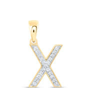 10K Yellow Gold Real Diamond Women's Block Font Initial X Letter Pendant 1/12 CT