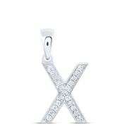 10K White Gold Real Diamond Women's Block Font Initial X Letter Pendant 1/12 CT