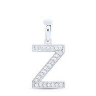 10K White Gold Real Diamond Women's Block Font Initial Z Letter Pendant 1/10 CT