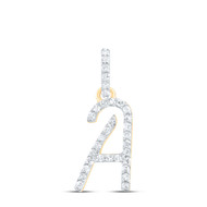 10K Yellow Gold Diamond Women Fancy Script Font Initial A Letter Pendant 1/8 CT