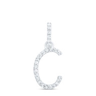 10K White Gold Diamond Women Fancy Script Font Initial C Letter Pendant 1/10 CT