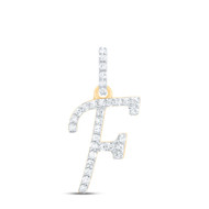 10K Yellow Gold Diamond Women Fancy Script Font Initial F Letter Pendant 1/8 CT