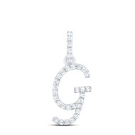 10K White Gold Diamond Women Fancy Script Font Initial G Letter Pendant 1/8 CT