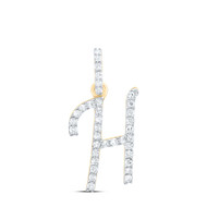 10K Yellow Gold Diamond Women Fancy Script Font Initial H Letter Pendant 1/6 CT