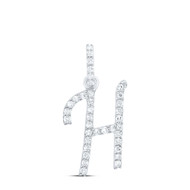 10K White Gold Diamond Women Fancy Script Font Initial H Letter Pendant 1/6 CT
