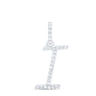 10K White Gold Diamond Women Fancy Script Font Initial I Letter Pendant 1/10 CT