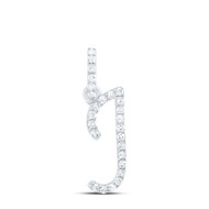 10K White Gold Diamond Women Fancy Script Font Initial J Letter Pendant 1/10 CT