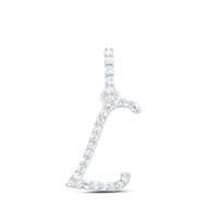 10K White Gold Diamond Women Fancy Script Font Initial L Letter Pendant 1/10 CT