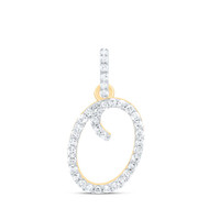 10K Yellow Gold Diamond Women Fancy Script Font Initial O Letter Pendant 1/6 CT