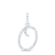 10K White Gold Diamond Women Fancy Script Font Initial O Letter Pendant 1/6 CT