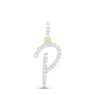 10K Yellow Gold Diamond Women Fancy Script Font Initial P Letter Pendant 1/8 CT
