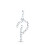 10K White Gold Diamond Women Fancy Script Font Initial P Letter Pendant 1/8 CT