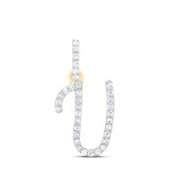 10K Yellow Gold Diamond Women Fancy Script Font Initial U Letter Pendant 1/8 CT