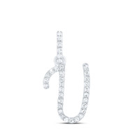 10K White Gold Diamond Women Fancy Script Font Initial U Letter Pendant 1/8 CT