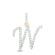 10K Yellow Gold Diamond Women Fancy Script Font Initial W Letter Pendant 1/5 CT