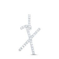 10K White Gold Diamond Women Fancy Script Font Initial X Letter Pendant 1/8 CT