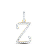 10K Yellow Gold Diamond Women Fancy Script Font Initial Z Letter Pendant 1/6 CT