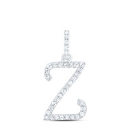 10K White Gold Diamond Women Fancy Script Font Initial Z Letter Pendant 1/6 CT