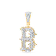 10K Yellow Gold Real Diamond Block Font Pointed Letter Initial B Pendant 5/8 CT