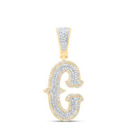 10K Yellow Gold Real Diamond Block Font Pointed Letter Initial C Pendant 1/2 CT