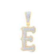 10K Yellow Gold Real Diamond Block Font Pointed Letter Initial E Pendant 1/2 CT