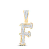 10K Yellow Gold Real Diamond Block Font Pointed Letter Initial F Pendant 1/2 CT