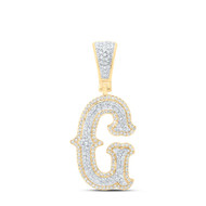 10K Yellow Gold Real Diamond Block Font Pointed Letter Initial G Pendant 5/8 CT